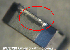 使用錫(Sn)鍍層的電源電感器(Power Inductors)，經(jīng)過(guò)推力測(cè)試后，其焊點(diǎn)還保留在零件的端點(diǎn)上，所以推力比較高。