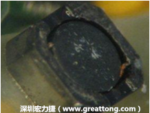 使用銀(Ag)鍍層的電源電感器(Power Inductors)，經(jīng)過(guò)推力測(cè)試后，零件端點(diǎn)上已經(jīng)看不到任何鍍層的痕跡了，所以其耐推力就比較小。
