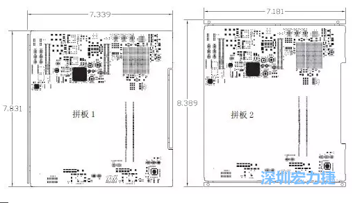 如圖11所示在兩種拼板中PCB單元的邊條位置不同，拼板1中邊條在長邊方向，而拼板2中邊條在短邊方向-深圳宏力捷