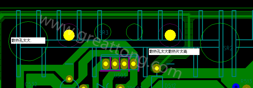 PCB設(shè)計中，散熱孔散熱片設(shè)計不當(dāng)，造成很多電源板斷裂