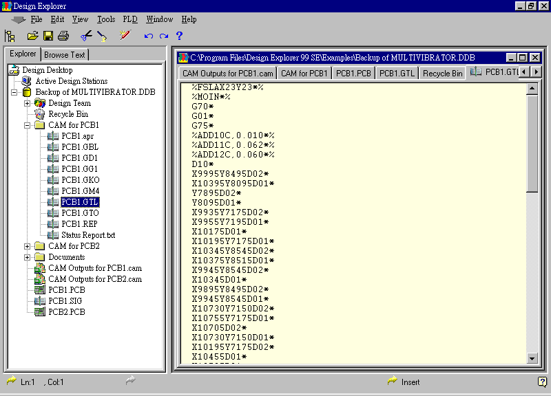 要檢查各Gerber輸出文件，則在瀏覽器中打開CAM Output for PCB1，即可看到一系列Gerber輸出文件。