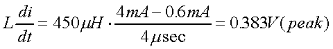 舉例來(lái)說(shuō)，一個(gè)閘在"ON"而載有4mA的電流時(shí)，突然開(kāi)關(guān)切到"OFF"且現(xiàn)在載有0.6mA的電流，假設(shè)開(kāi)關(guān)時(shí)間為4msec，載有450mH的電感信號(hào)的導(dǎo)體，此時(shí)所產(chǎn)生的電壓突波為