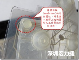 橡膠薄膜(membrane)的定位圓柱，可以用來塞入塑膠上的橢圓形孔洞，最為緊配的定位之用。