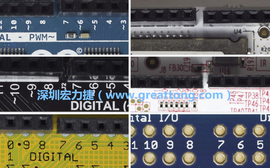 各種不同尺寸的Arduino上第7、8腳位的間距。