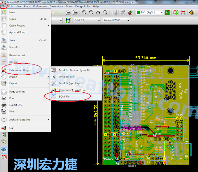 在Kicad的PCB Editor, 點選 File->Fabrication Outputs->BOM File, 即可產生一個 .csv 的Excel 檔案。