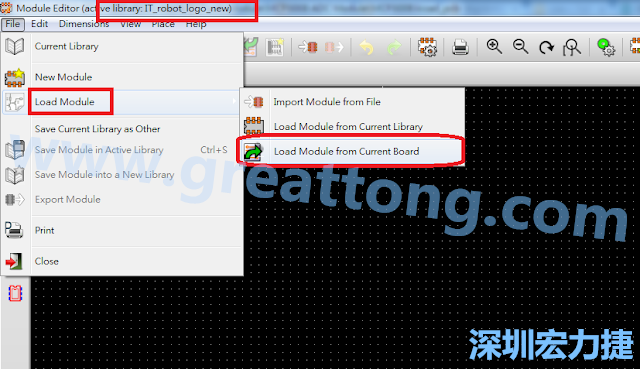 進(jìn)入Module Editor去載入其他Footprint(Module)進(jìn)來， 從目前的Active library (不過要先選取一個(gè)Current library ) 載入Module 或從目前正在編輯的PCB載入Module。