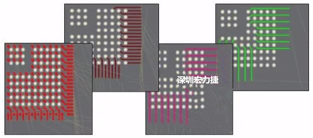 扇出及逃逸時(shí)布線是根據(jù)適用的設(shè)計(jì)規(guī)則來(lái)進(jìn)行的。
