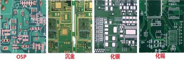 表面工藝分：熱風(fēng)整平，沉金， 化銀， 化錫， OSP 等幾種表面工藝